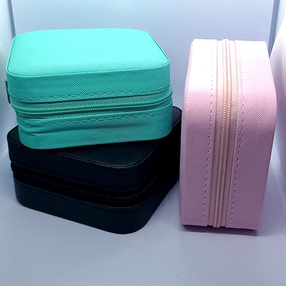 Mint Travel Jewelry Box Faux Leather Zipper Organizer Case Portable Square Gift - Picture 4 of 4